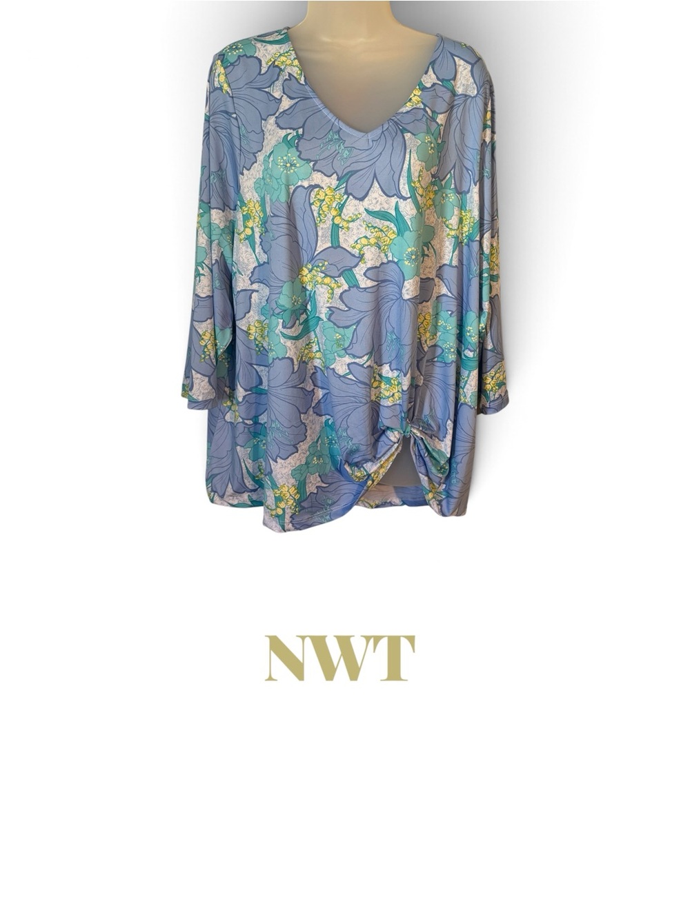 Ruby Rd. Blue Floral V-Neck Twist Tunic